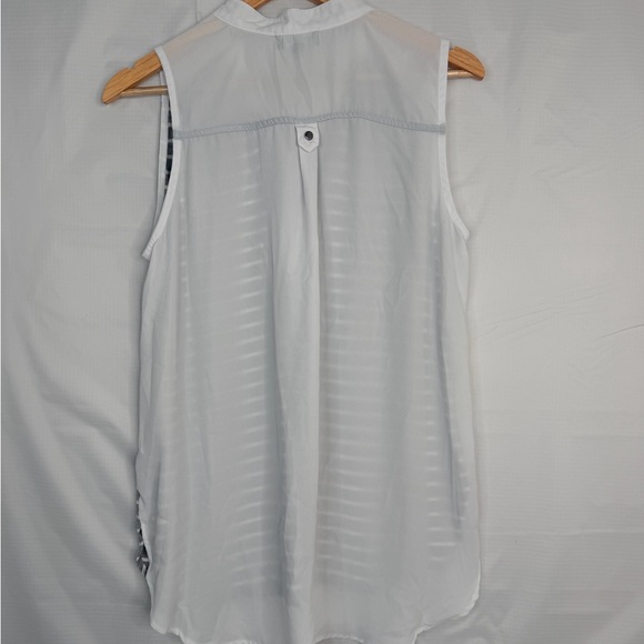 My Michelle Womens L Striped Sleeveless Blouse Zip Pocket High Low - Picture 5 of 8